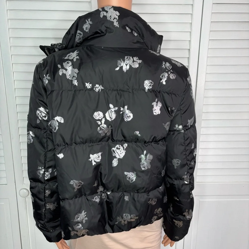 MICHAEL Michael Kors Silver Foil Floral Puffer Jacket Size Large